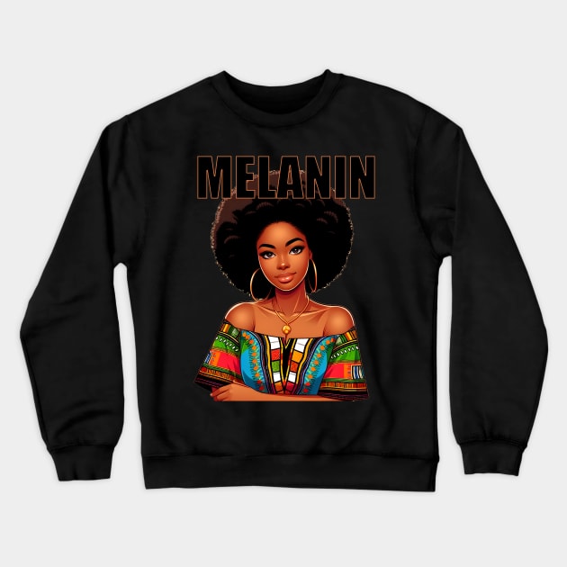 Melanin Afrocentric Black Pride Afro Queen Crewneck Sweatshirt by Merchweaver